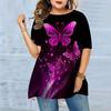 Plus Size Women's Summer Rainbow Butterfly Print Comfortable Short Sleeved Round Neck T-shirt Casual Baggy Medium Length T-shirt
