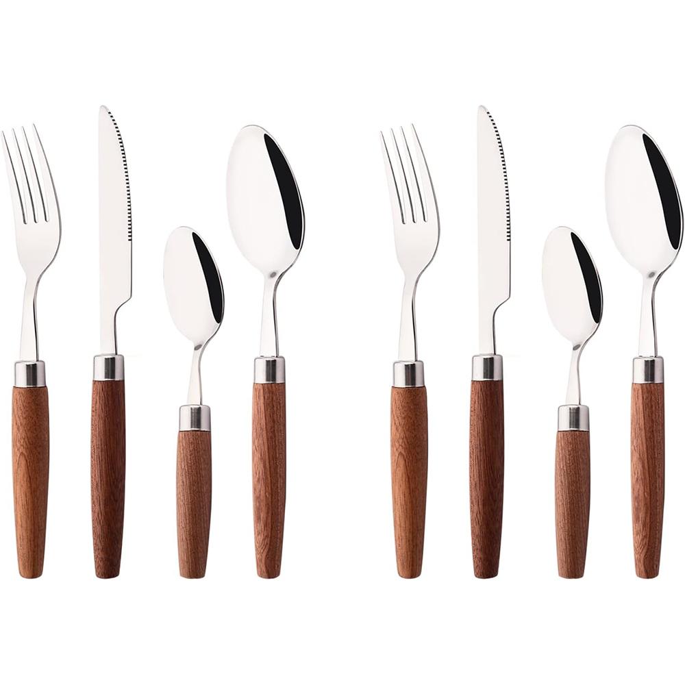 8/16/24 Stück 304 Edelstahl Imitation Holzgriff Besteckset Geschirr Westliches Tafelgeschirr Messer Gabel Teelöffel Silberware