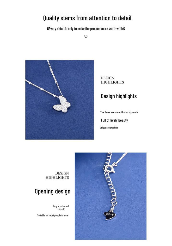 S925 Sterling Silver Diamond Butterfly Necklace - Women's Elegant Fairy Clavicle Chain Birthday Gift.