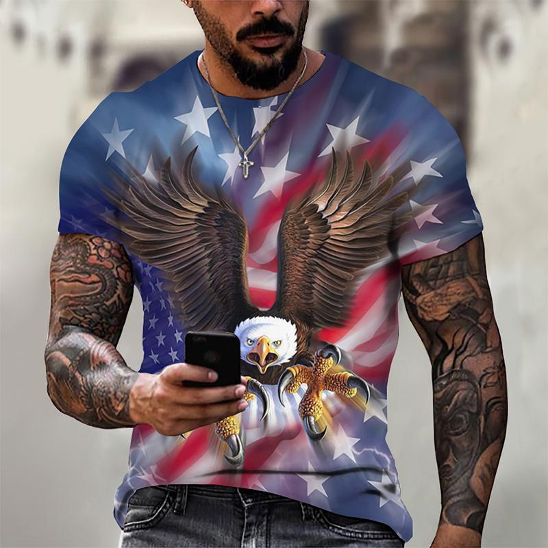 XXS-6XL Plus Size T-shirt 3D Printed Funny Eagle T Shirt For Men Cool Animal Pattern Tees Summer Loose O Neck Short Sleeve Tops