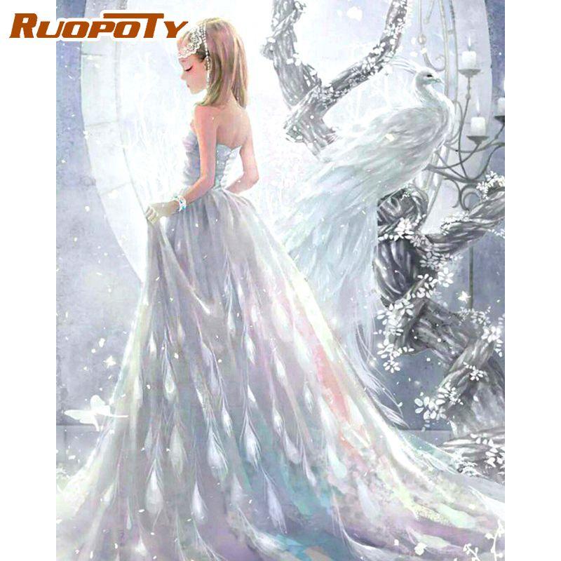 RUOPOTY Long Skirt Woman DIY Painting By Numbers Kits For Adults Figure Oil Painting Hand Painted Canvas Painting For Wall Art 40x50cm