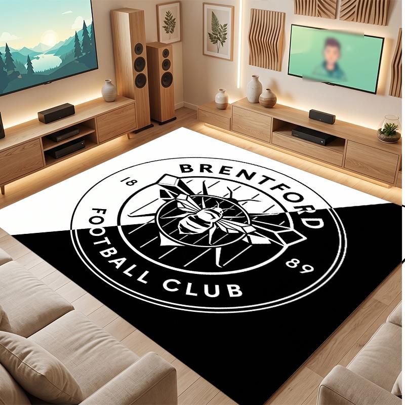 Brentford Football Print Crystal Velvet Rug, Comfortable Water Absorbent Non Slip Indoor Floor Carpet