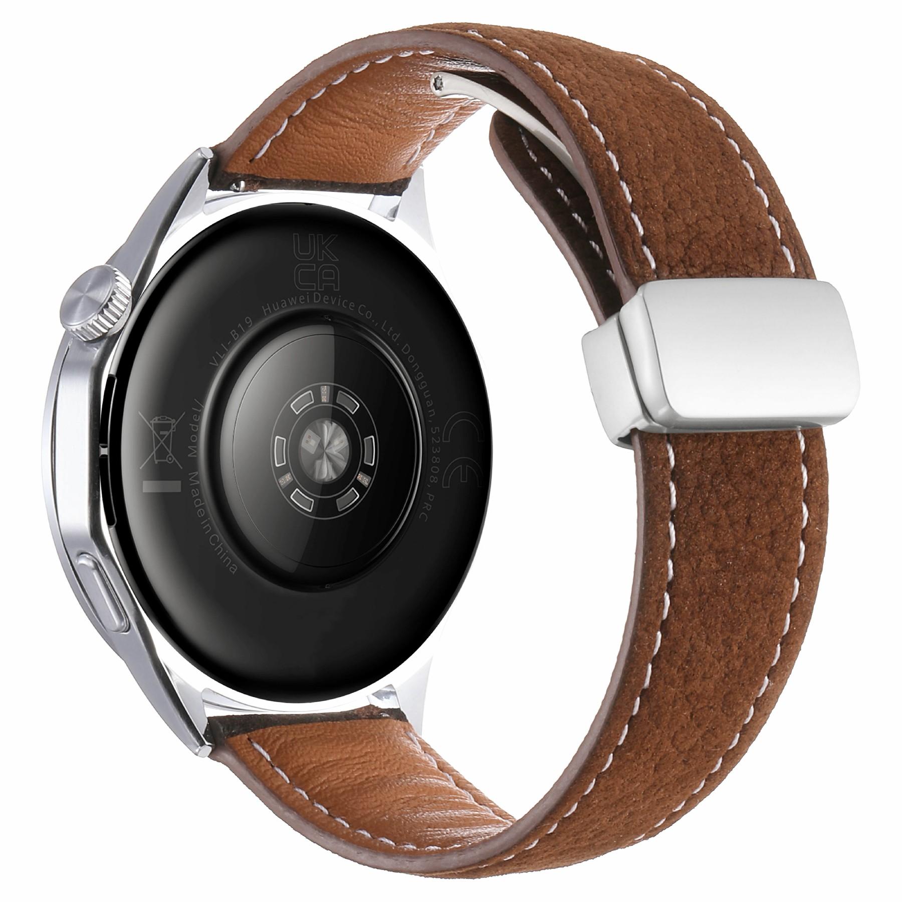 

20mm Magnetic Clasp Watch Band for Samsung Galaxy Watch7/6 44mm/40mm/6 Classic 43mm/47mm Oil Waxy Litchi Texture Genuine Leather Strap