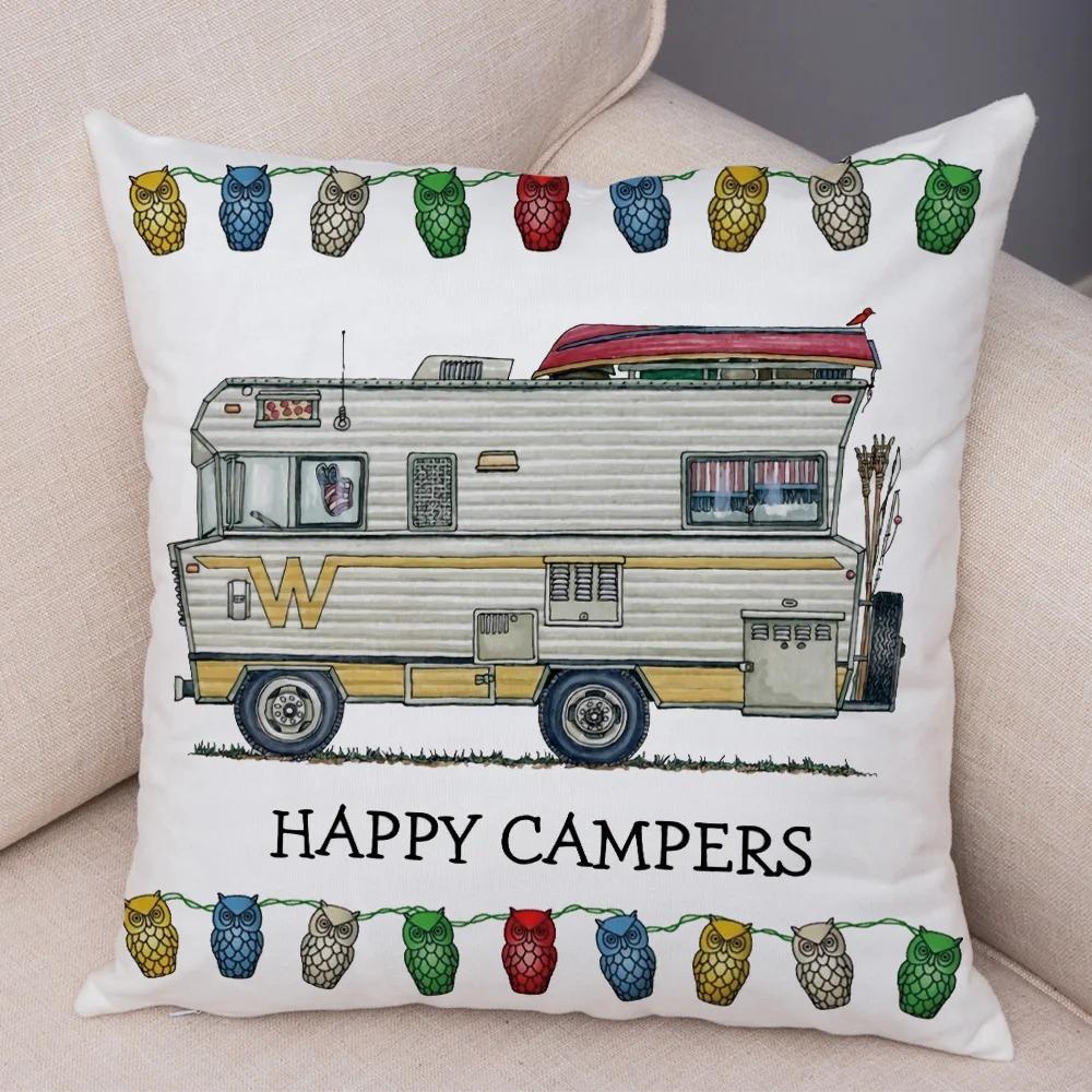 Cartoon house travel car camper series cushion cover pillowcase decoration life home pillowcase suitable for sofa bedroom room