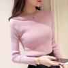 Women's One-Shoulder Ribbed Knit Pullover: Slim-Fit Long Sleeve Sweater for Autumn and Winter