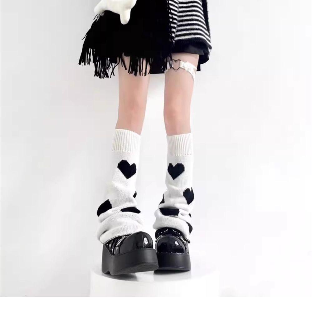 Y2K Black & White Wide-Leg Slouch Socks: Millennium Hot Girl Autumn/Winter Calf Flare Warmers