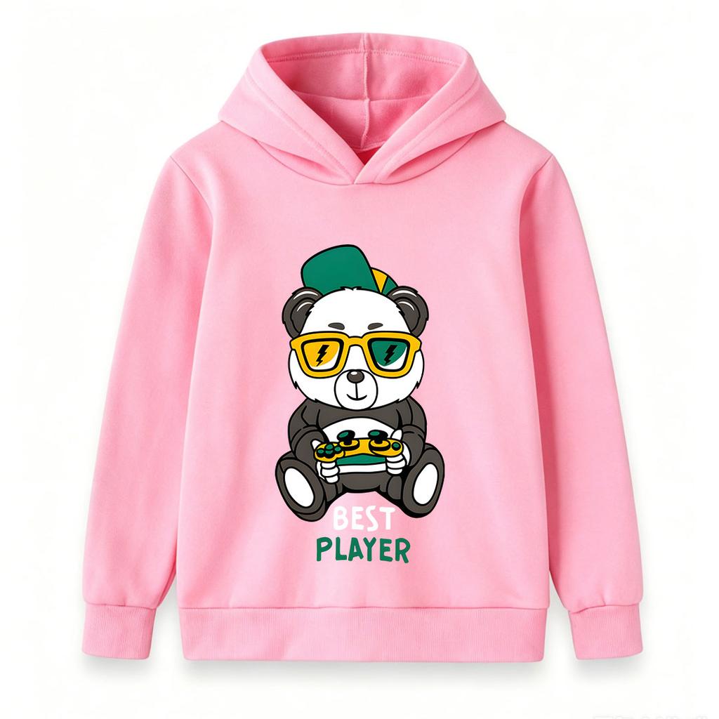 Kids Boys Girls Pullover Hoodie, Cool Gaming Panda Best Player Print Casual Long Sleeve Hooded Sweatshirt for Little Game Lovers Daily Wear Outdoor