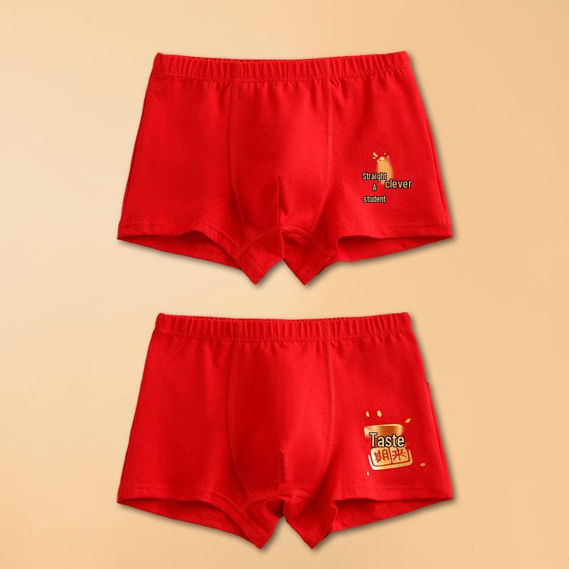 Year of the Horse Boys' Red Zodiac Cotton Boxer Briefs for New Year