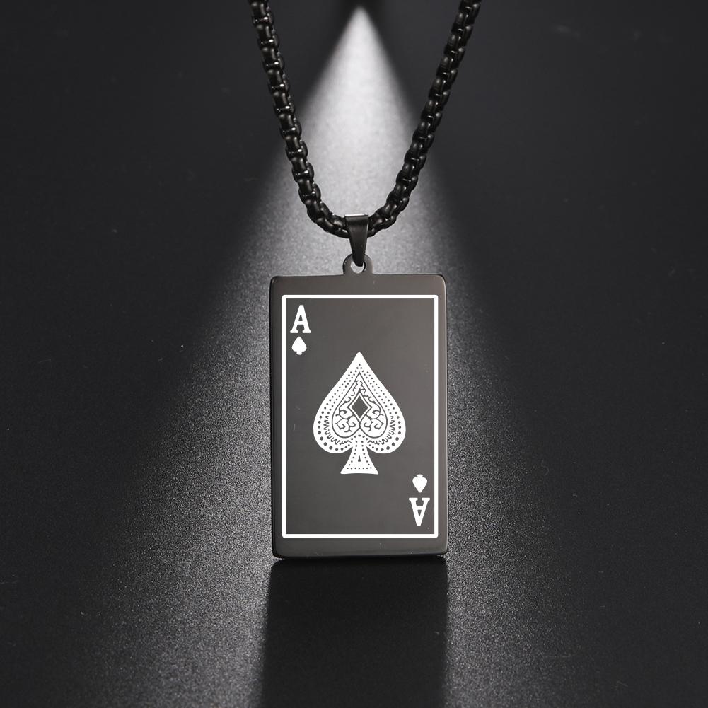 LIKGREAT Trendy Ace of Spades Poker Pendant Necklace for Women Men Stainless Steel Lucky Playing Card Hip Hop Party Jewelry Gift