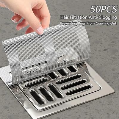 10-50 Peças Tela de Filtro Anti-Bloqueio Cozinha Banheiro Adesivo Descartável para Ralo de Chão Tela Multiuso Subsídio para Reparo de Janela de Tela