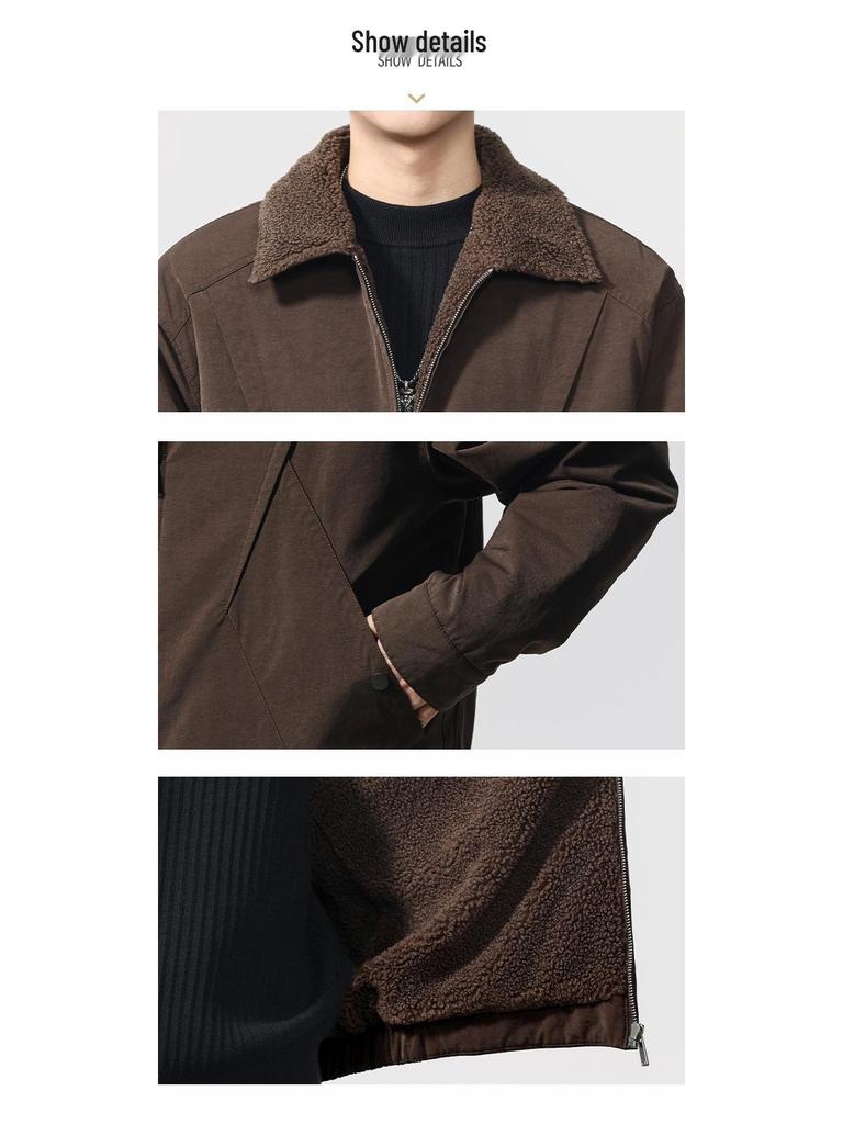 2025 Winter American Style Lambswool Lapel Men's Retro Cotton Jacket – Thickened Casual Workwear Coat