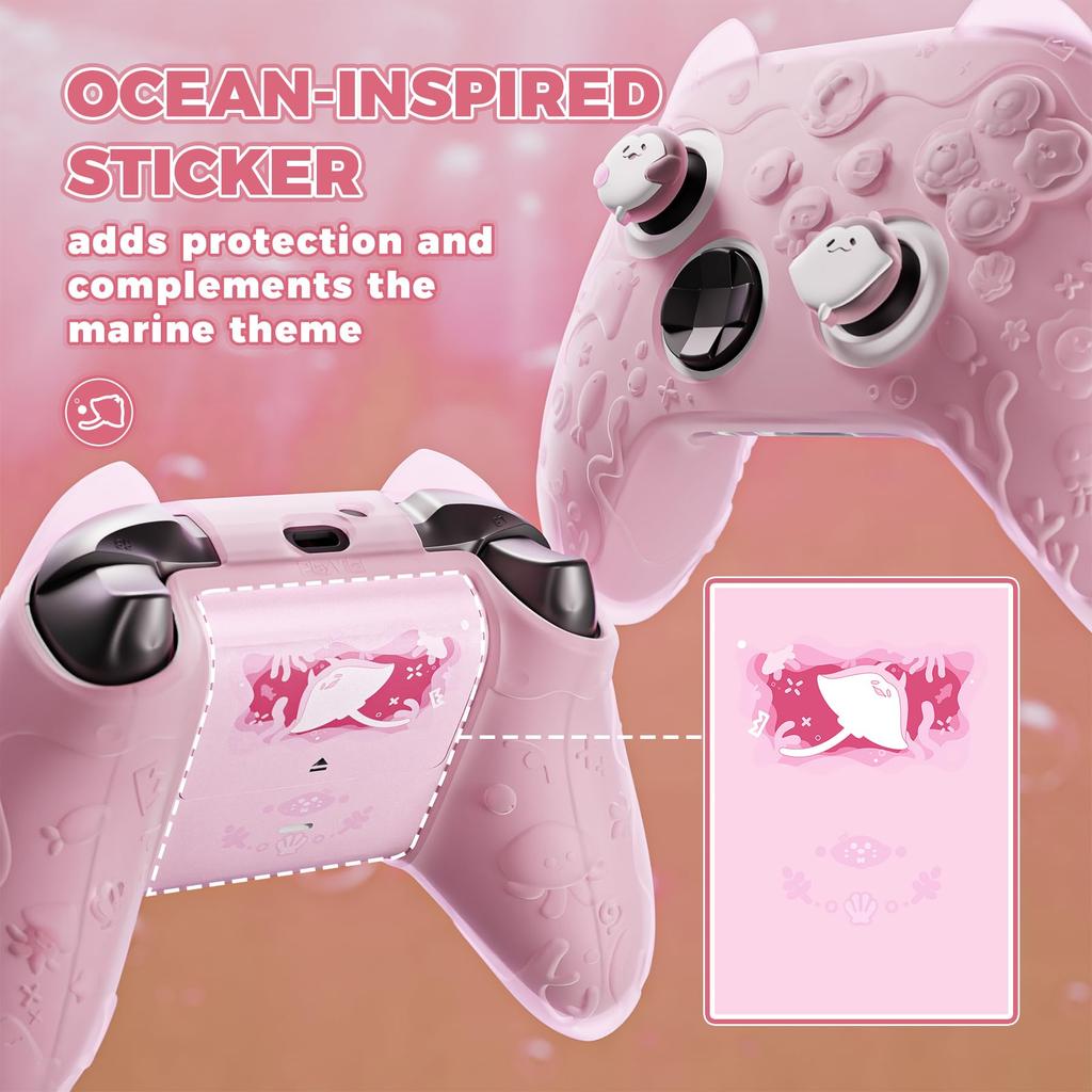 PlayVital Xbox Series Compatible Silicone Xbox Core Wireless Compatible Silicone Thumbstick Grip Full Cute Ocean Whisper Series Pink X/S Cover,