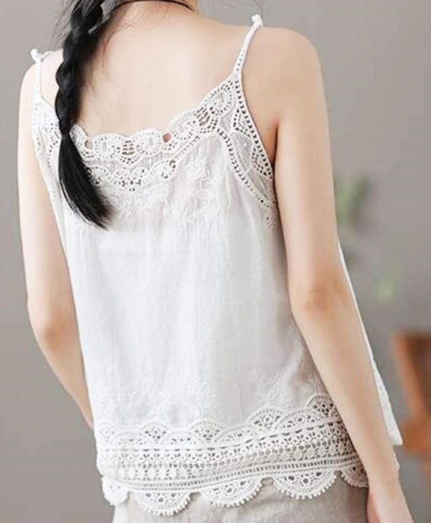 Aquamie Cotton Camisole with Cute and Layering Tank Summer Cami Underwear Women's Lace, Visible, Top, (White)