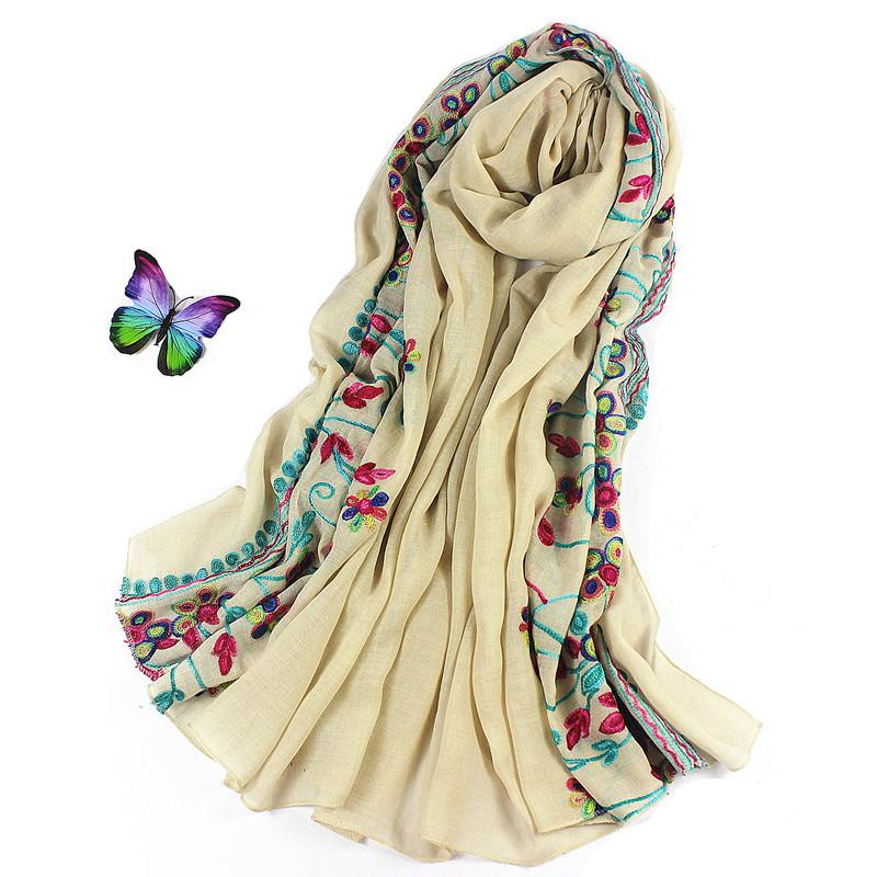 Korean Version of Spring, Autumn and Winter Versatile Ethnic Scarf Cotton and Linen Embroidery Literary Style Women's Shawl Dual-purpose Long Style
