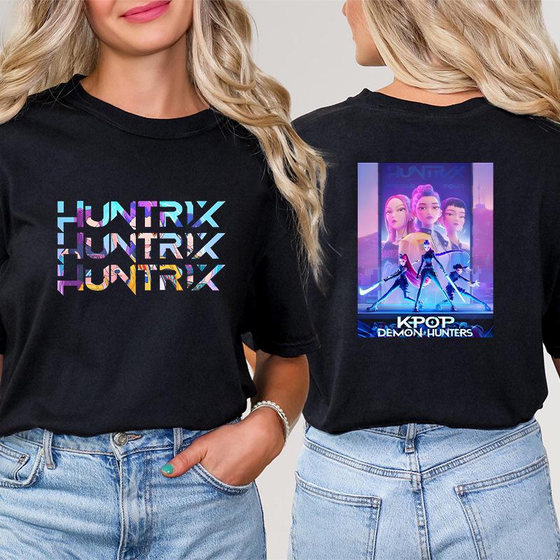 Fashion Korean Short Sleeved T-shirt for Women Clothes Short Sleeved Tees Kpop Demon Hunter HuntrX Oversized Top Y2K Clothing