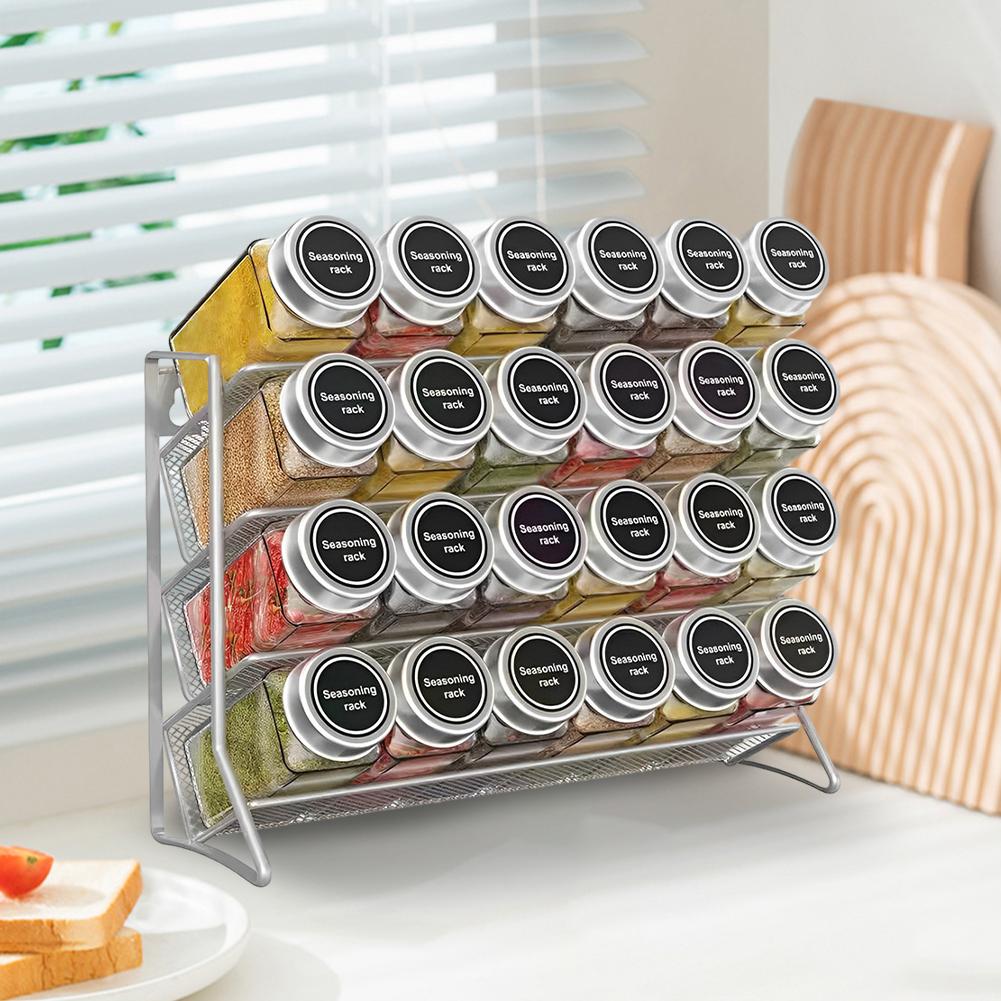 4 Tier Cupboard Storage Shelf Wall Mounted Spice Seasoning Organizer Carbon Steel Pantry Organizer Stand for Home Kitchen