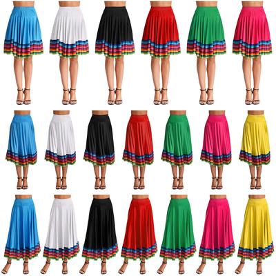 Flamenco Společenský kostým Taneční oblečení Maškarní šaty Dlouhá sukně Barevný pruh Lemová sukně Ženy Polosukně