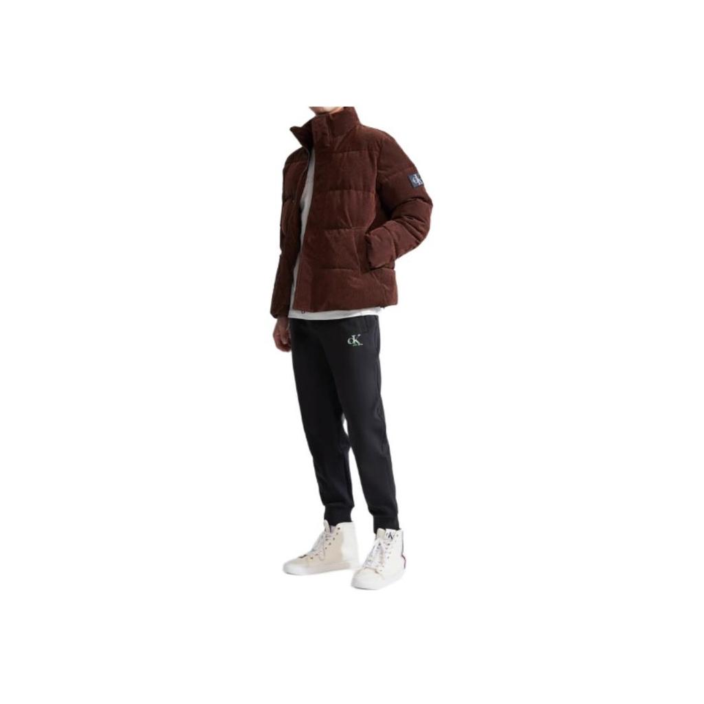 Calvin Klein Minimalist Letter Print Cuffed Knit Sweatpants Men Bottoms Space-Black J324398-BEH
