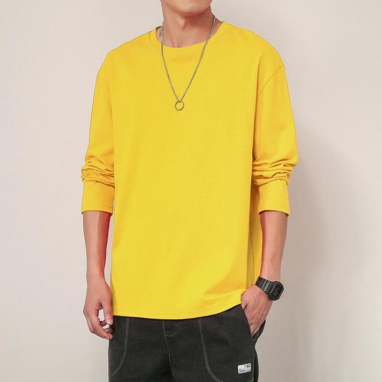 Men Long Sleeve Cotton Top Breathable Fabric Regular Fit Solid Colors Casual Wear