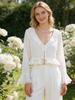 European & American Style Women's Chiffon Shirt with French Lace-up Waist, Embroidered Ruffles, and Long Sleeves