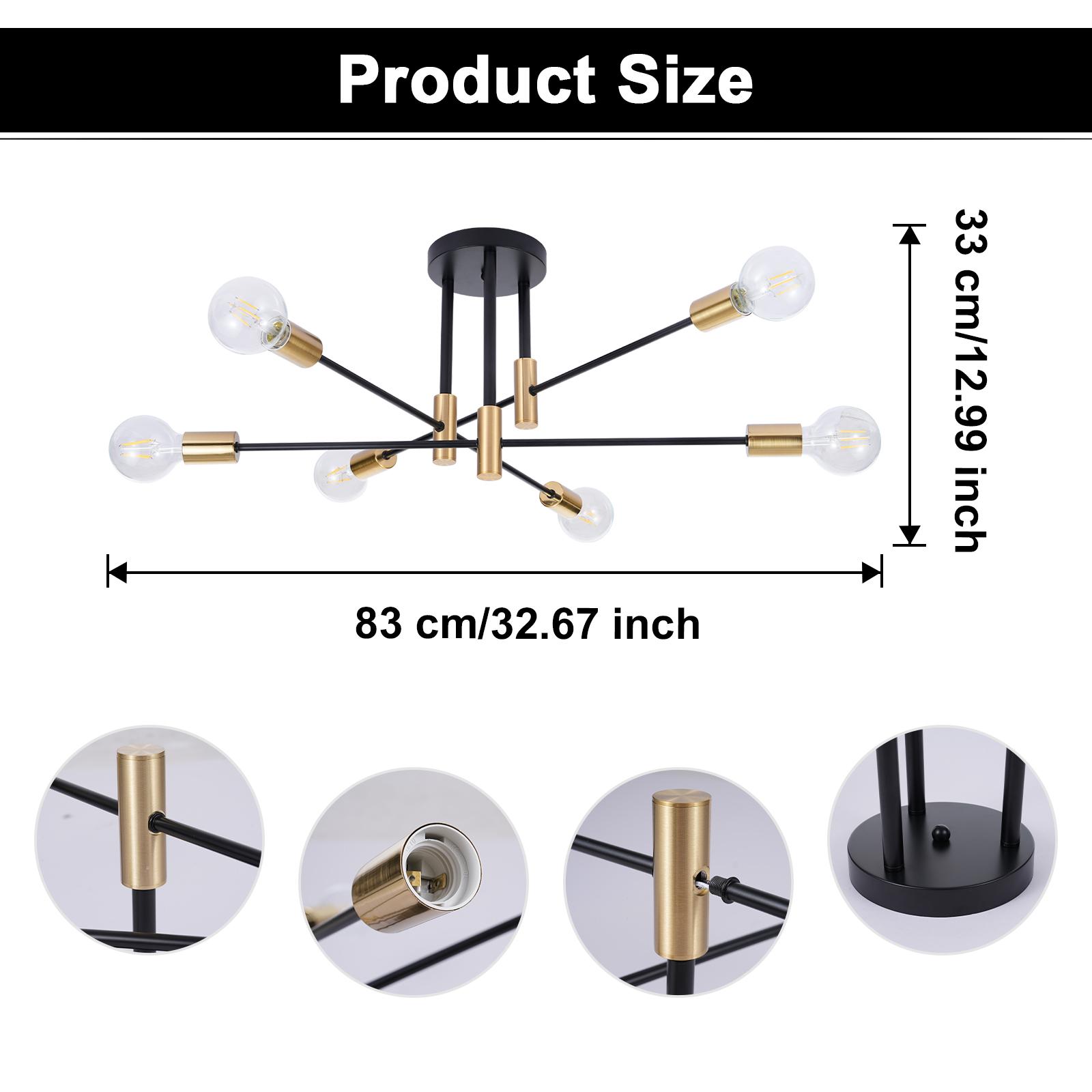 Neoglint Ceiling Lamp 6-Light Modern Metal Chandelier Semi Flush Mount Ceiling Light Fixture Pendant Lights Industrial Farmhouse Ceiling Lights for Be