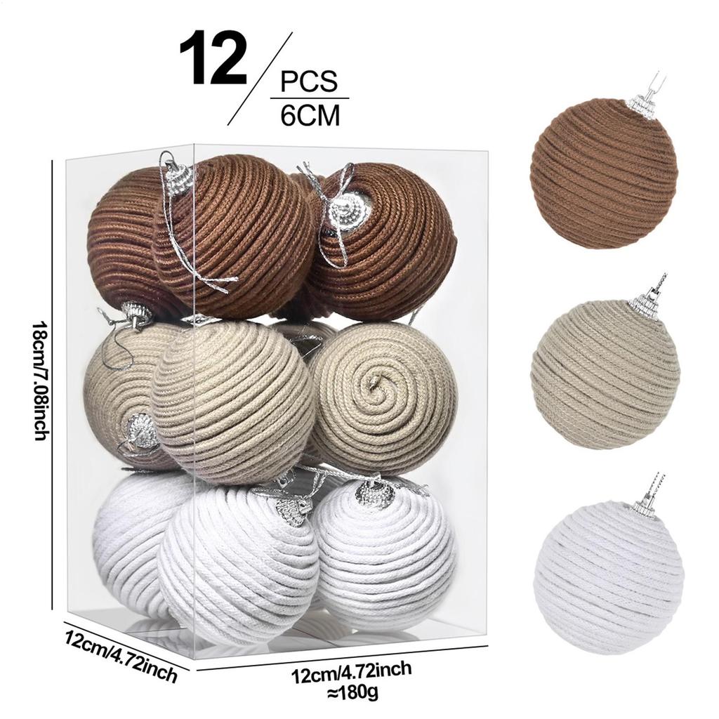 Christmas Tree Ball Ornaments 12 Pieces Cotton Rope Handmade Rustic Decor Christmas Tree Ornaments Set For Bathroom Home Winter
