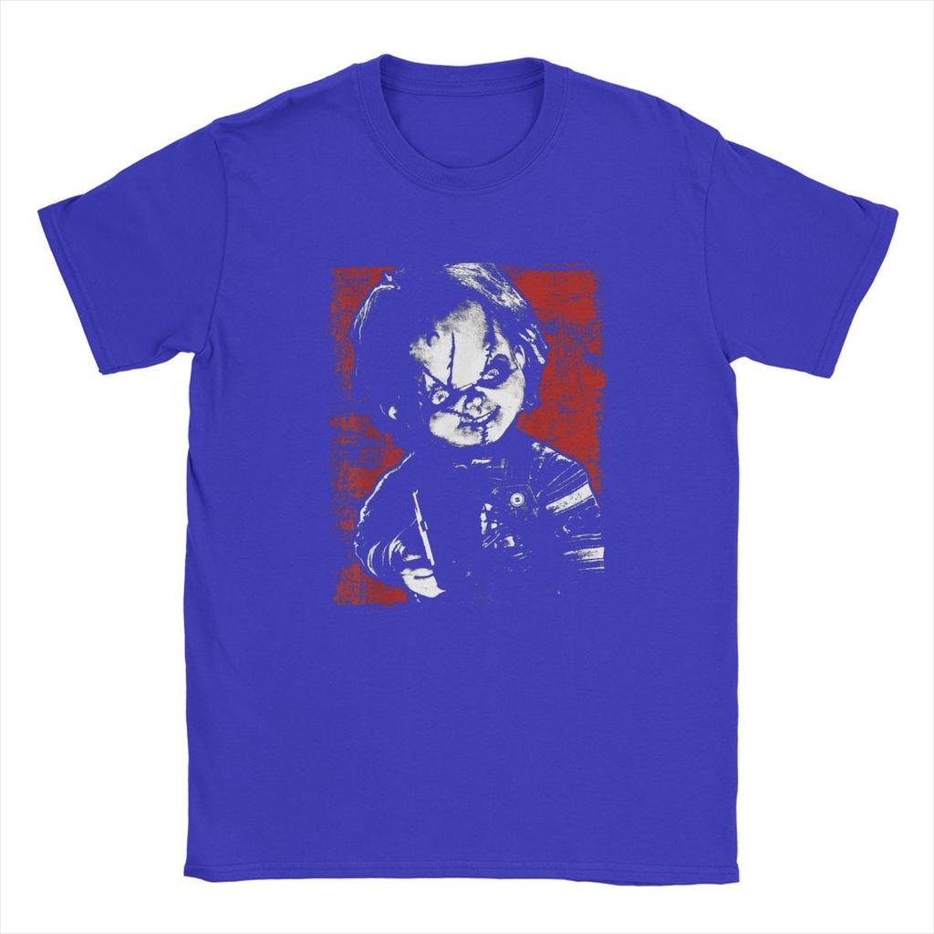 Chucky Men Child's Play Distressed Portrait T Shirts Horror Film Game Pure Cotton Short Sleeve Round Collar Tees Gift T-Shirts