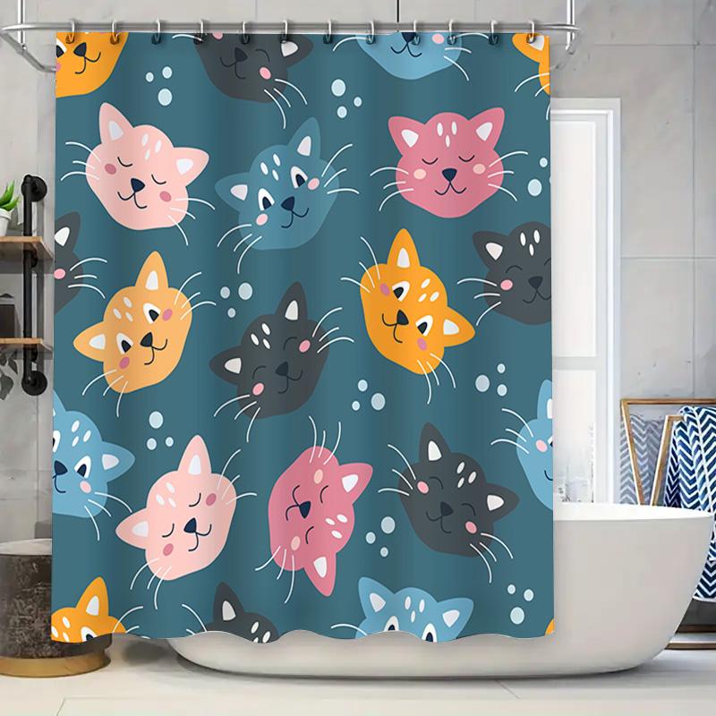 

Blue Cats Shower Curtain Waterproof Fabric Decoration For Bathroom With Hook Home Living W60H190(CM)-1 Pcs