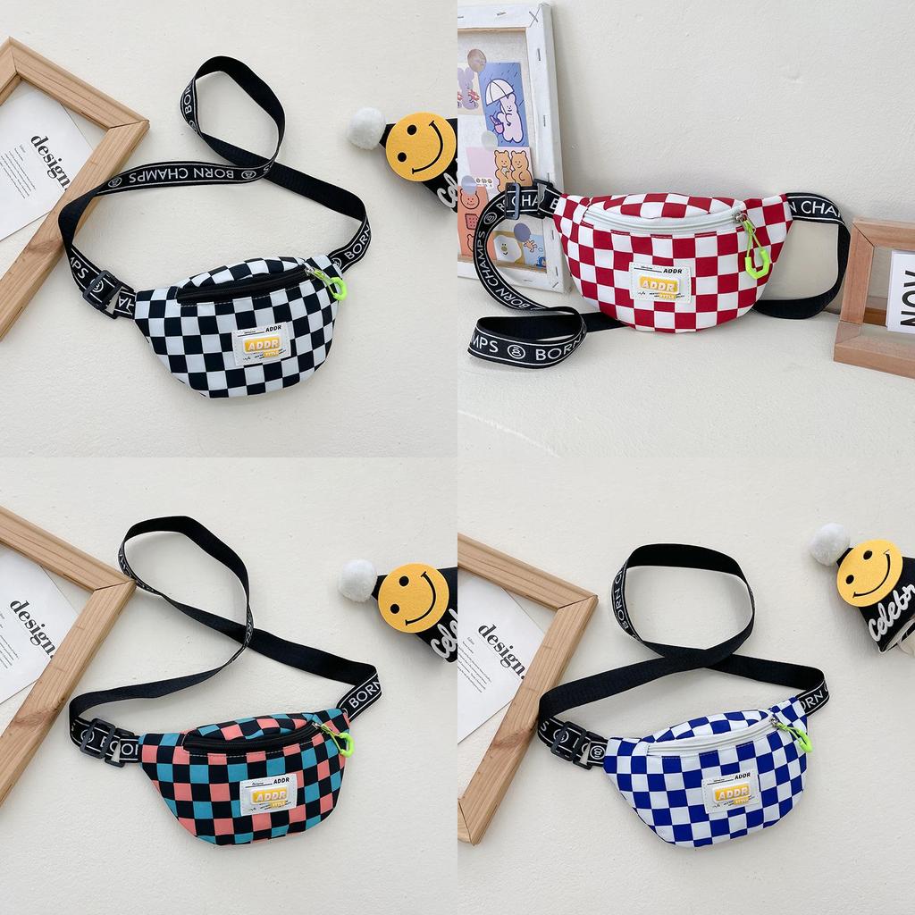 Trendy Modern Cool Boys Chest Bag Stylish Kids Waist Bag Checkered Small Crossbody