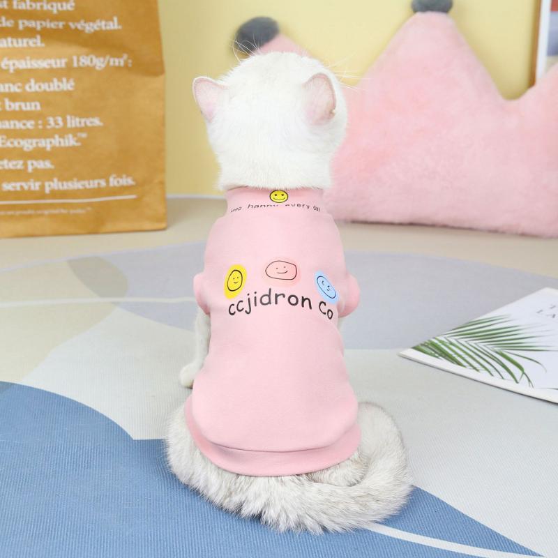 

Одежда для домашних животных, осенне-зимняя новая одежда для котят, синих кошек, флисовая рубашка с двумя ногами, 2023, рубашка со смайликом XXL розовый