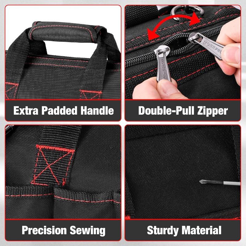 Heavy Duty Multi-Pocket Tool Organizer Bag With Adjustable Shoulder Strap Electricians Mechanics Gardeners