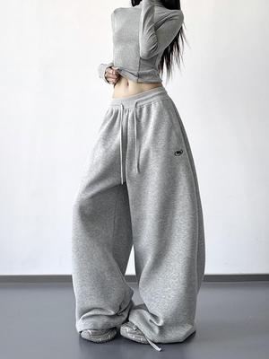 Women's Hiphop Velvet Thickened Wide-Leg Sweatpants - Autumn/Winter 2025 Collection