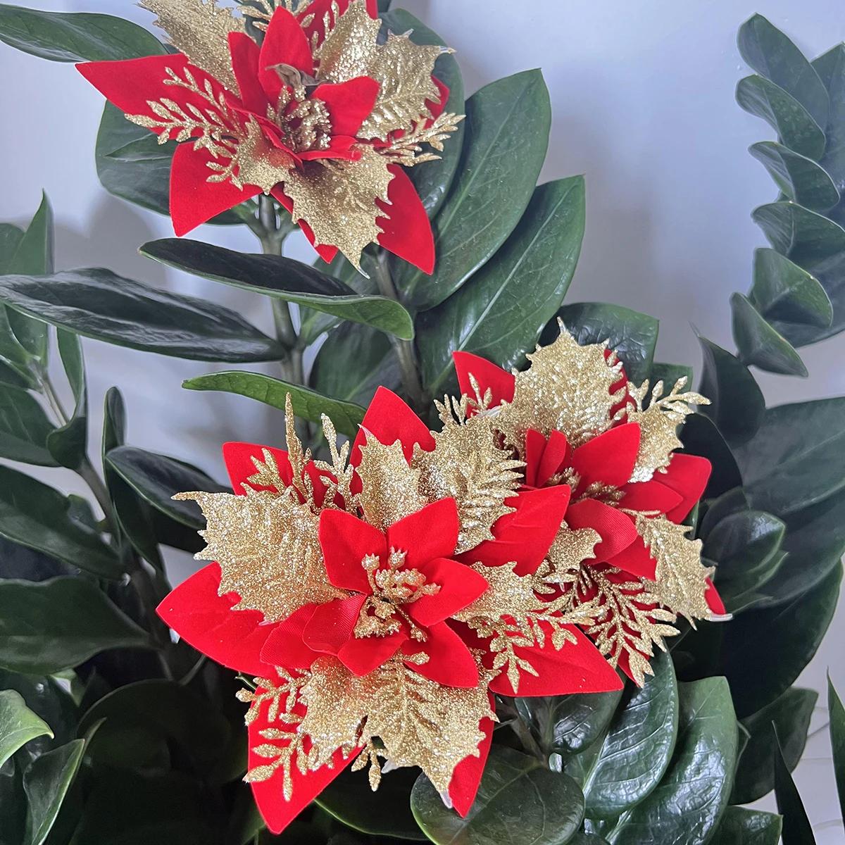 

8 шт. Искусственная рождественская головка цветка, подходящая для рождественского украшения, красная головка искусственного цветка, украшение для рождественской вечеринки