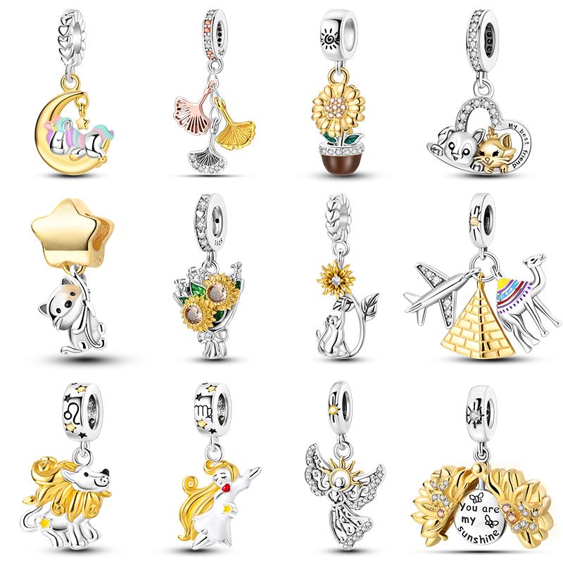 Copper Golden Series Star Moon Pyramid Sunflower Charms Beads Fit Qikaola Original Bracelet Luxury Diy Jewelry Gift