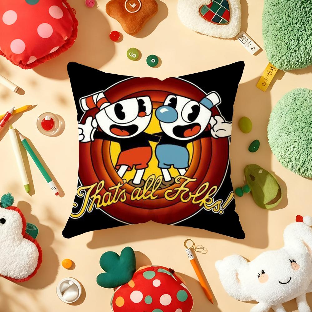 Classic Game CCuphead Cute Cushion Cover Plush Fabric Soft DoubleSided Printed Sofa Warm Winter Home Gift Pillow Cover