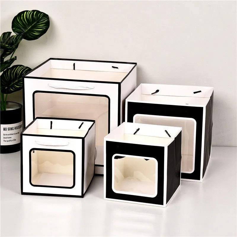 Portable Gift Bag Cookie Box with Window Shopping Bag Scarf Gift Box Birthday Gift Bags Packaging Bag Cake Boxes Wedding Decor