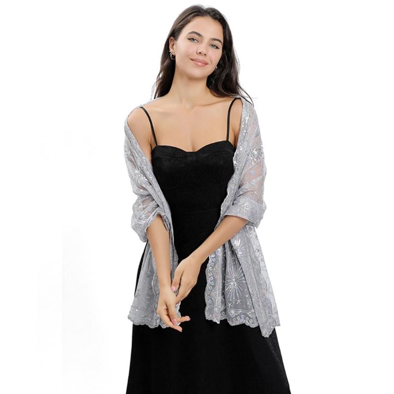 Woman Sequins Decor Embroidery Scarf for Summer Wedding Party Sunproof Supplies