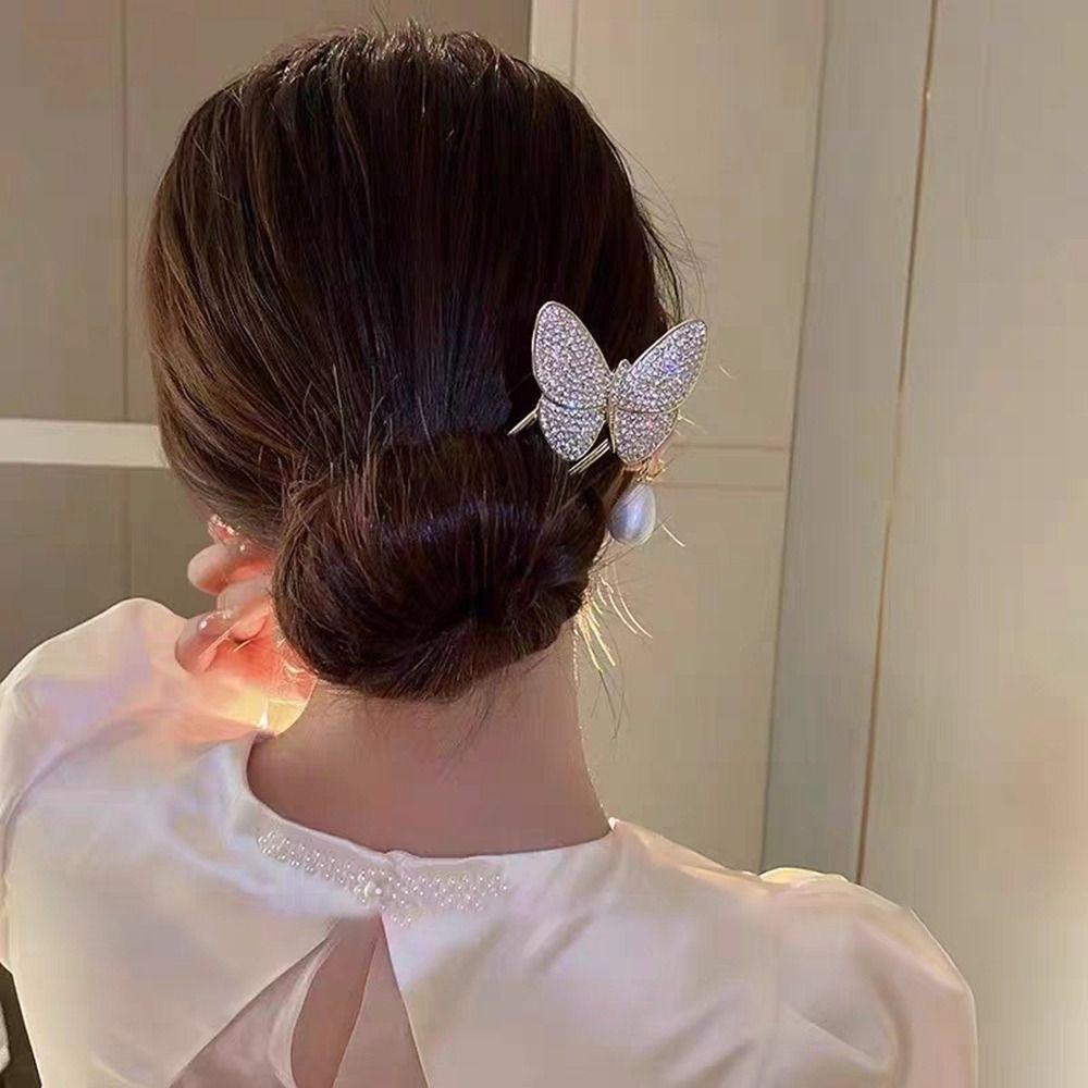 Metal Pearl Hairpin U-shaped U-shaped Hairpin New Pearl Pendant HairClip Women Girl