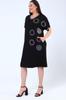 Damen Übergröße Kleid Plus Size Ringmuster Strass Schwarz