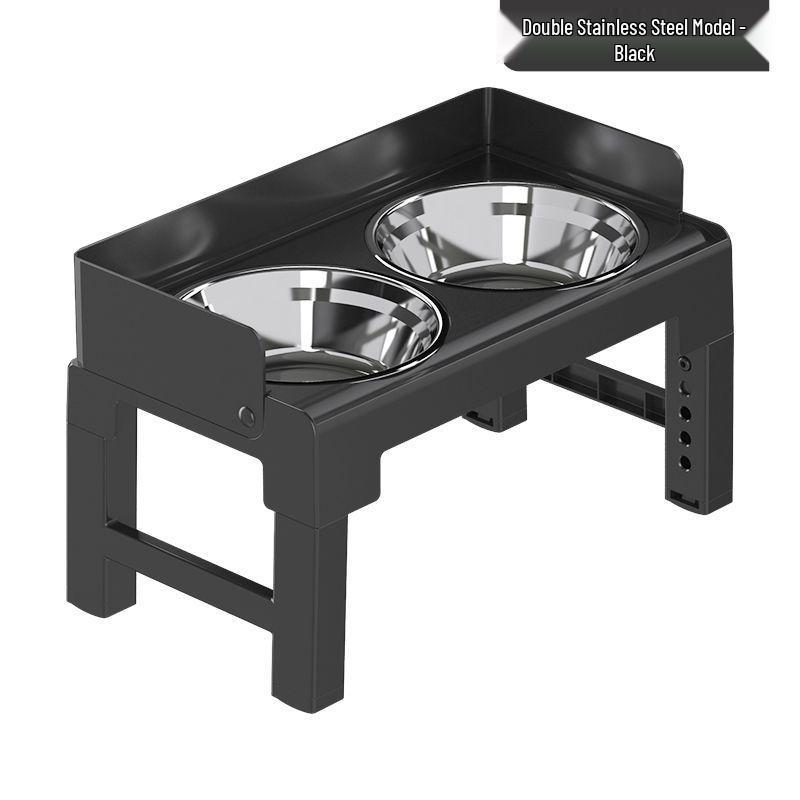 

Adjustable Stainless Steel Dog Bowl: Anti-Tip, Cervical Spine Protection, Large Pet Basin.