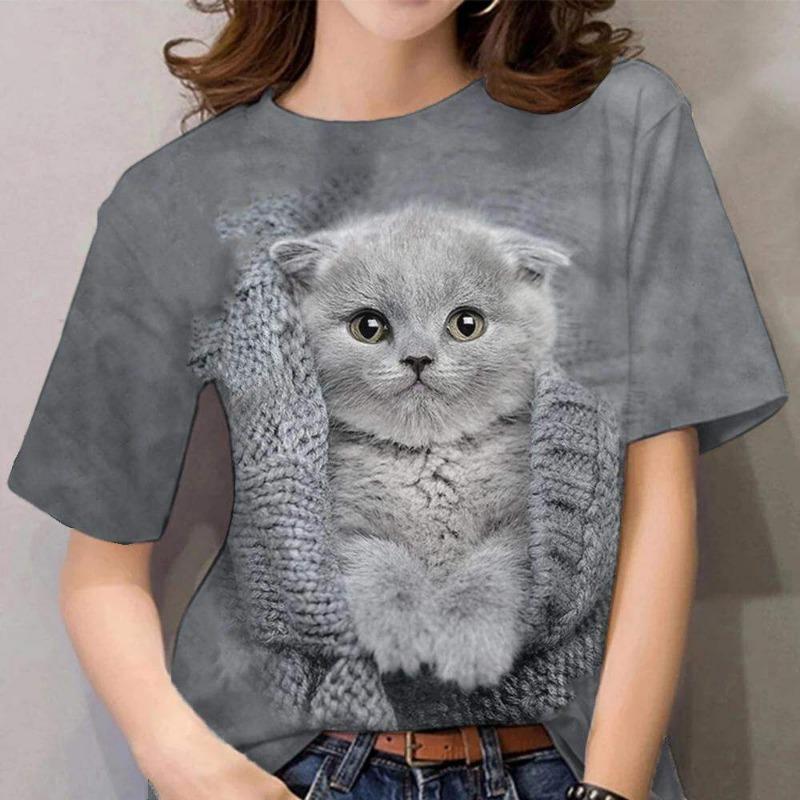 

Women s T-shirts For Girls 3D Print Cat Graphic T Shirt Summ S