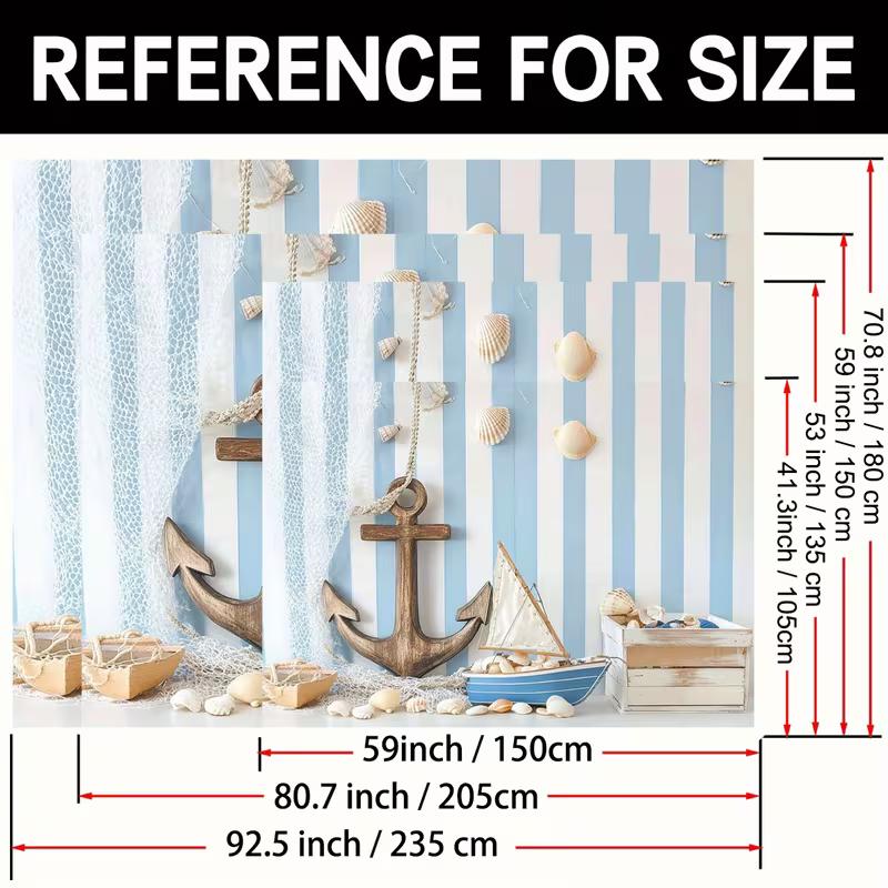 2D Nautical Anchor Backdrop with Sailboat, Shells and Fishing Net Photography Background