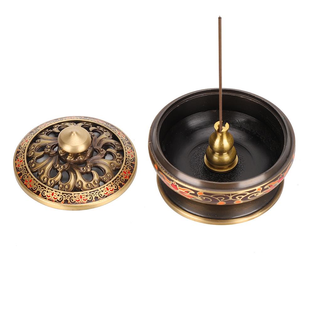 2.5in Retro Lotus Censer Sandalwood Enamel Incense Holder Desktop Ornaments