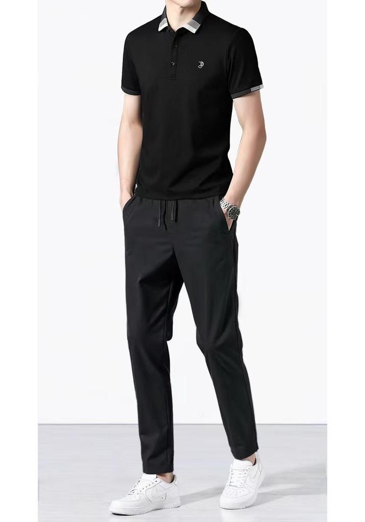Men's Quick-Dry Ice Silk Short Sleeve Polo & Long Pants Set