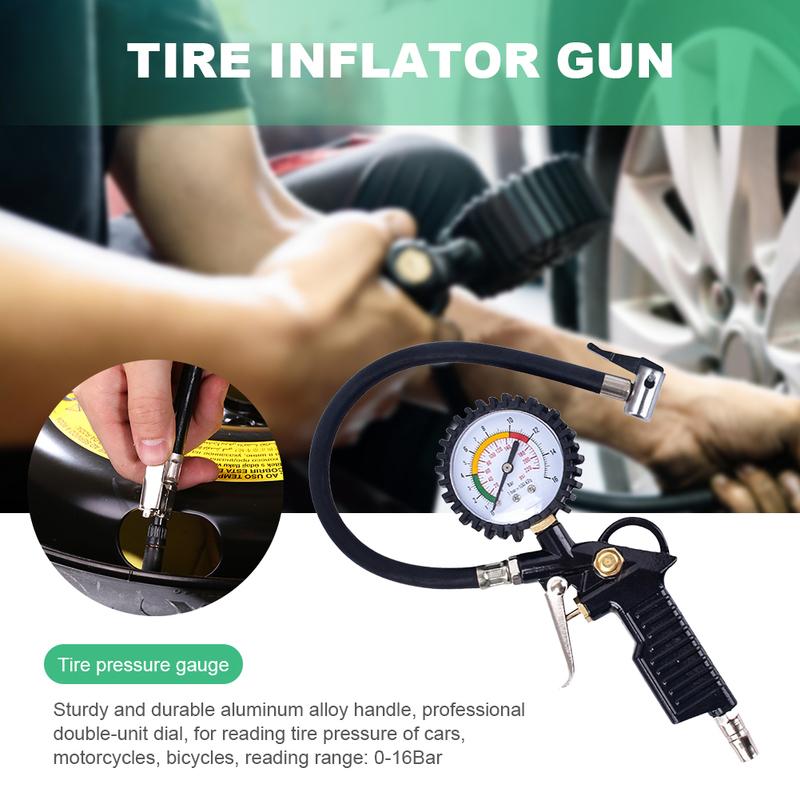 Car Tire Pressure Gauge 0-16Bar/0-230PSI Auto Tire Pressure Inflator Gauge High Precision Meter Detector For Car Motorcycle Bike
