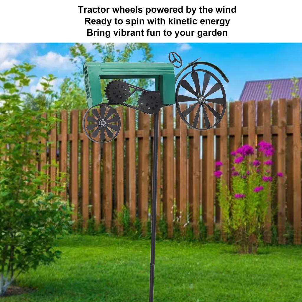 Tractor Wind Spinner Vintage Turning Wheels Metal Outdoor Stake Windmill Decoration For Flower Bed Lawn Garden Red