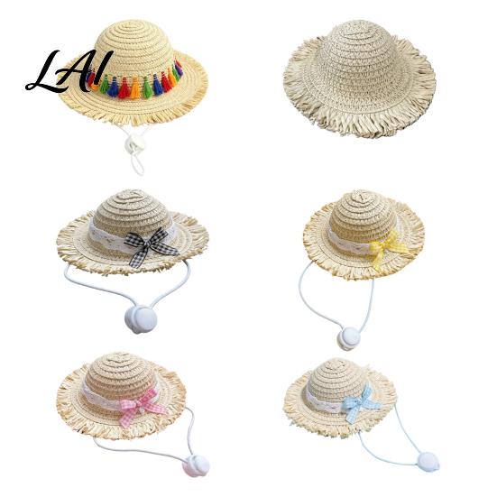 Cappello di Paglia Morbido con Cappello Gatto in Pizzo Protezione Solare Estiva per Animali Domestici Cane Gatti Carini Cani Piccoli Passeggiate all'Aperto