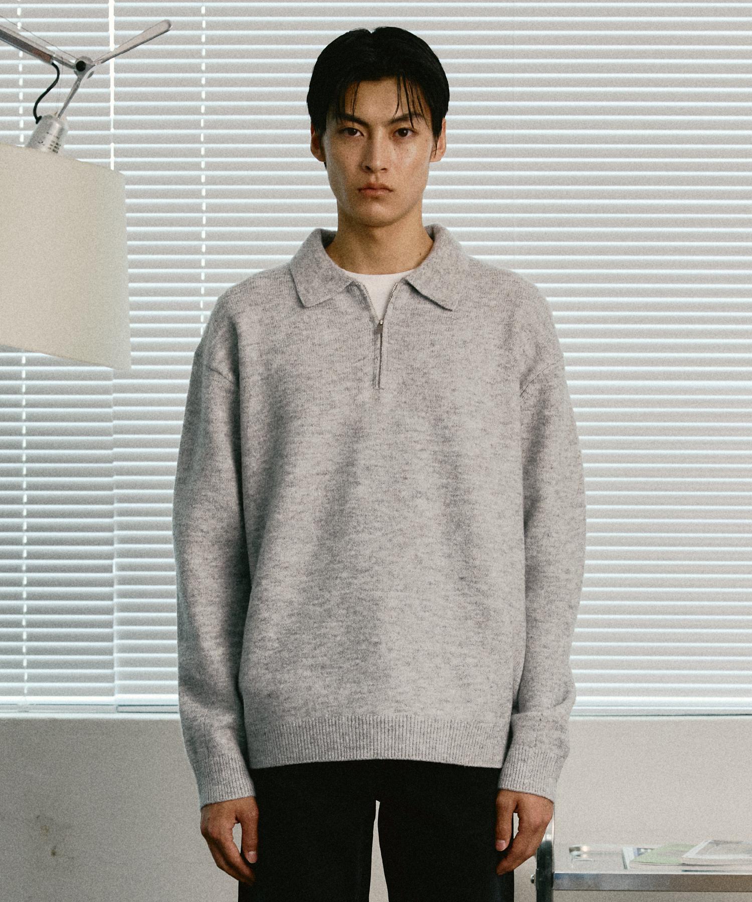 Le Dept Washable Half-Zip Collar Knit [Light Gray] L