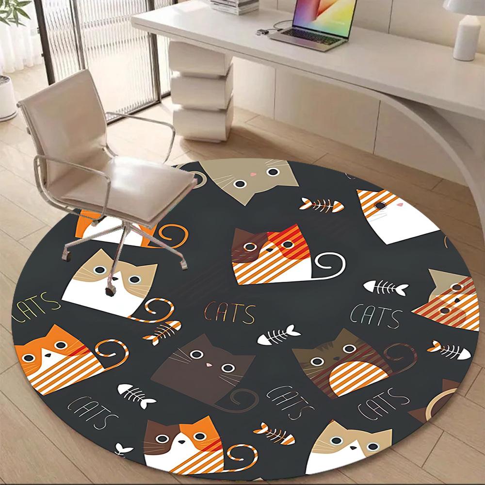 1pc Cats Fishbone Office Round Area Rug, Under Office Chairs Bedroom Living Room Home Decor, Room Deco