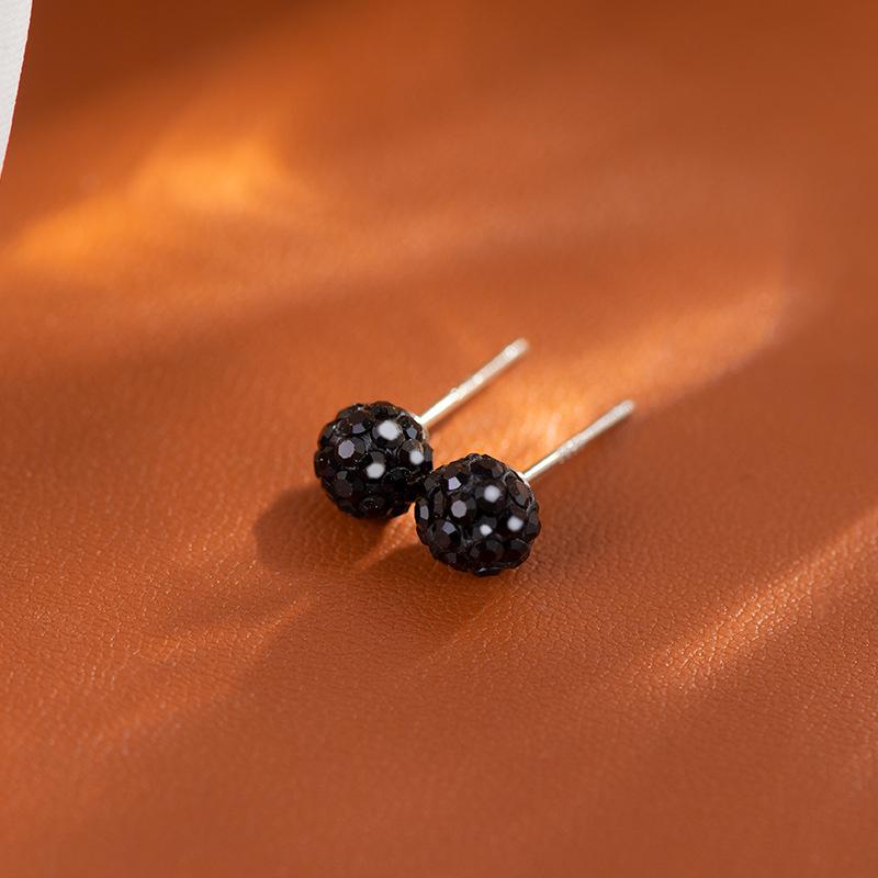 Soft Clay Crystal Ball Ear Stud with Bone Setting, Fashionable for Daily Wear, Full Diamond Design, High-end Romantic Couple Ear Stud Earrings